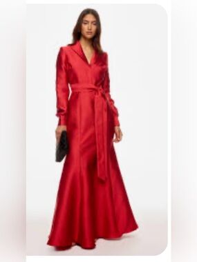 Badgley Mischka Red Satin Tie-Waist Maxi Dress